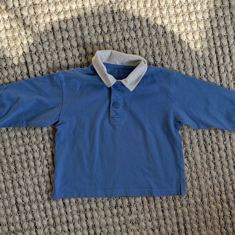 ARKET Kids Organic Cotton Long Sleeve Polo – Blue/Cream – 12 Months